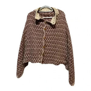Simply Noelle Multicolor Crochet Chunky Knit Cape Poncho Sweater Button Collar